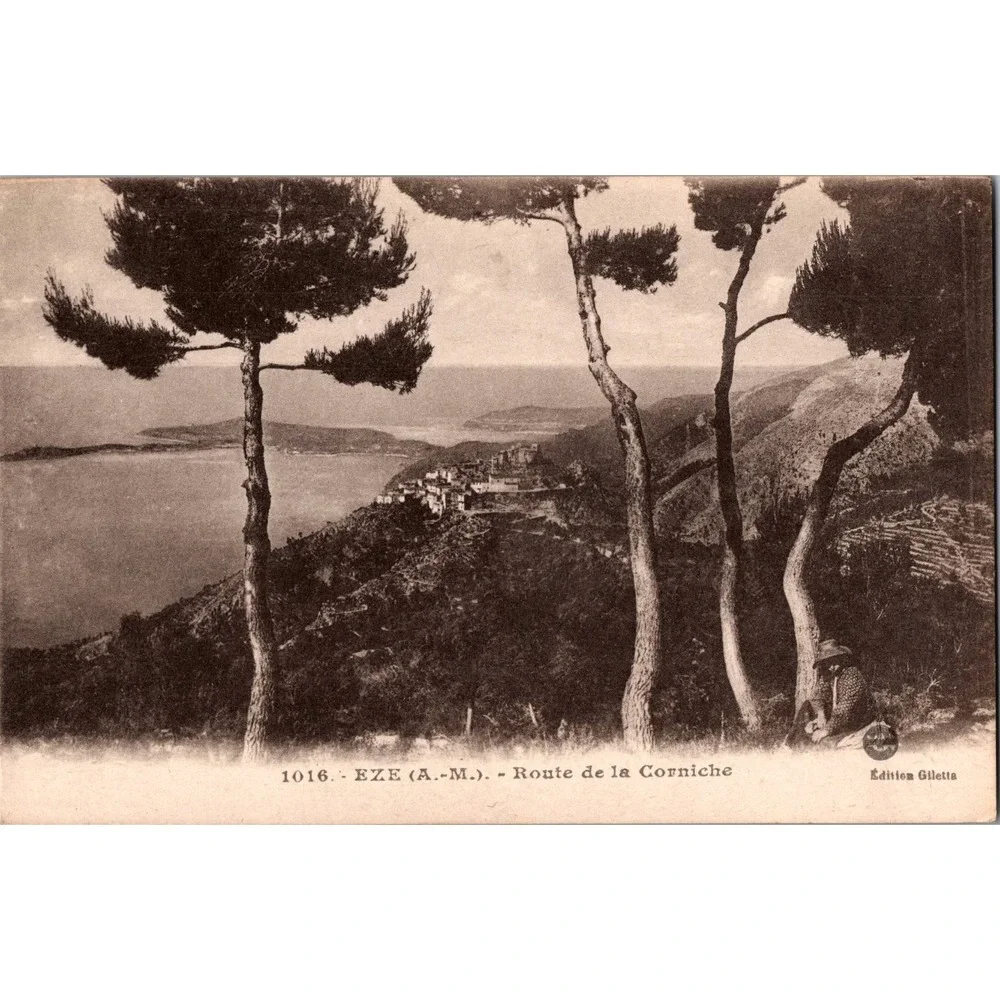 Vintage Eze France Route de la Corniche Scenic Postcard by Giletta